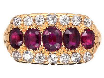 Victorian 18ct Gold, Ruby & Diamond Three Row Ring