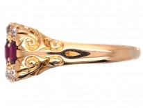 Victorian 18ct Gold, Ruby & Diamond Three Row Ring