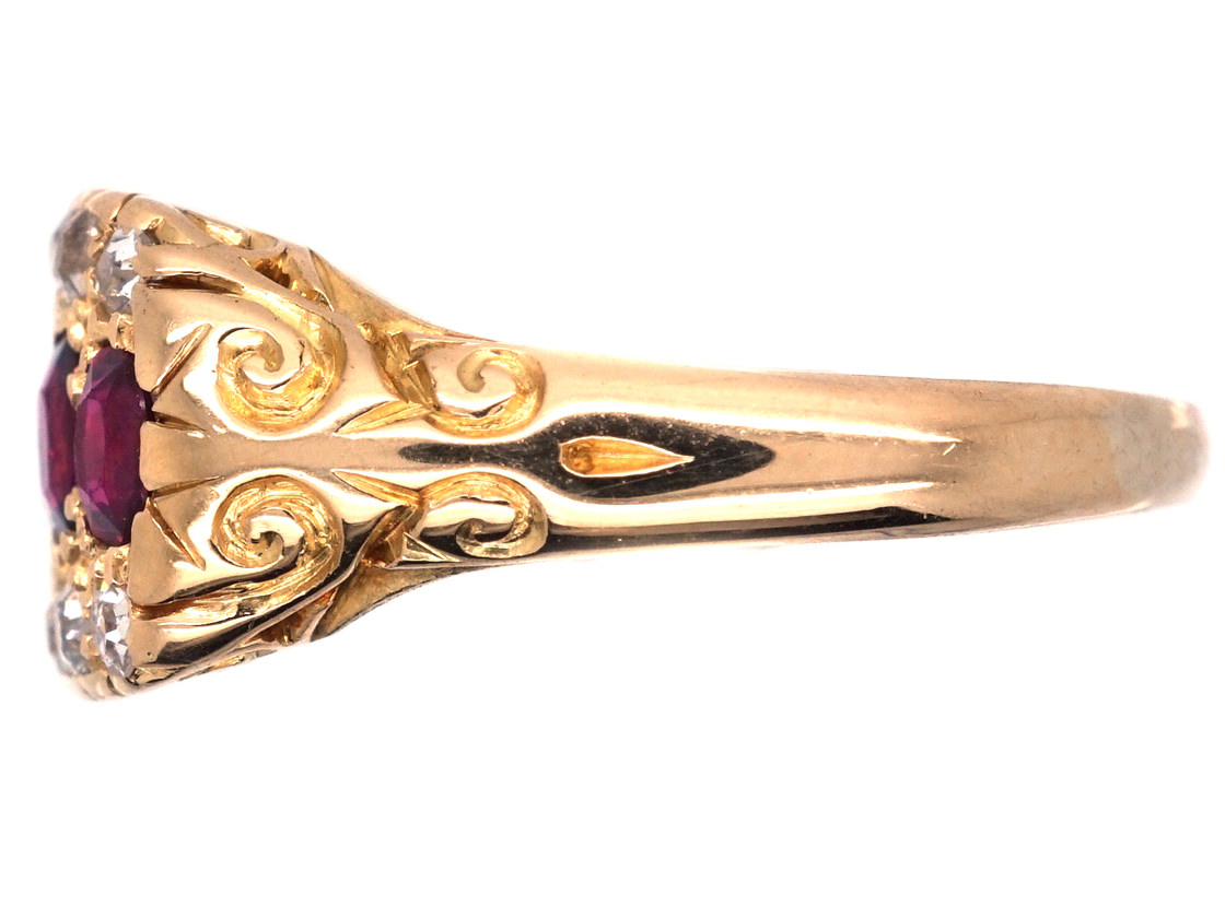 Victorian 18ct Gold, Ruby & Diamond Three Row Ring (248H) | The Antique ...