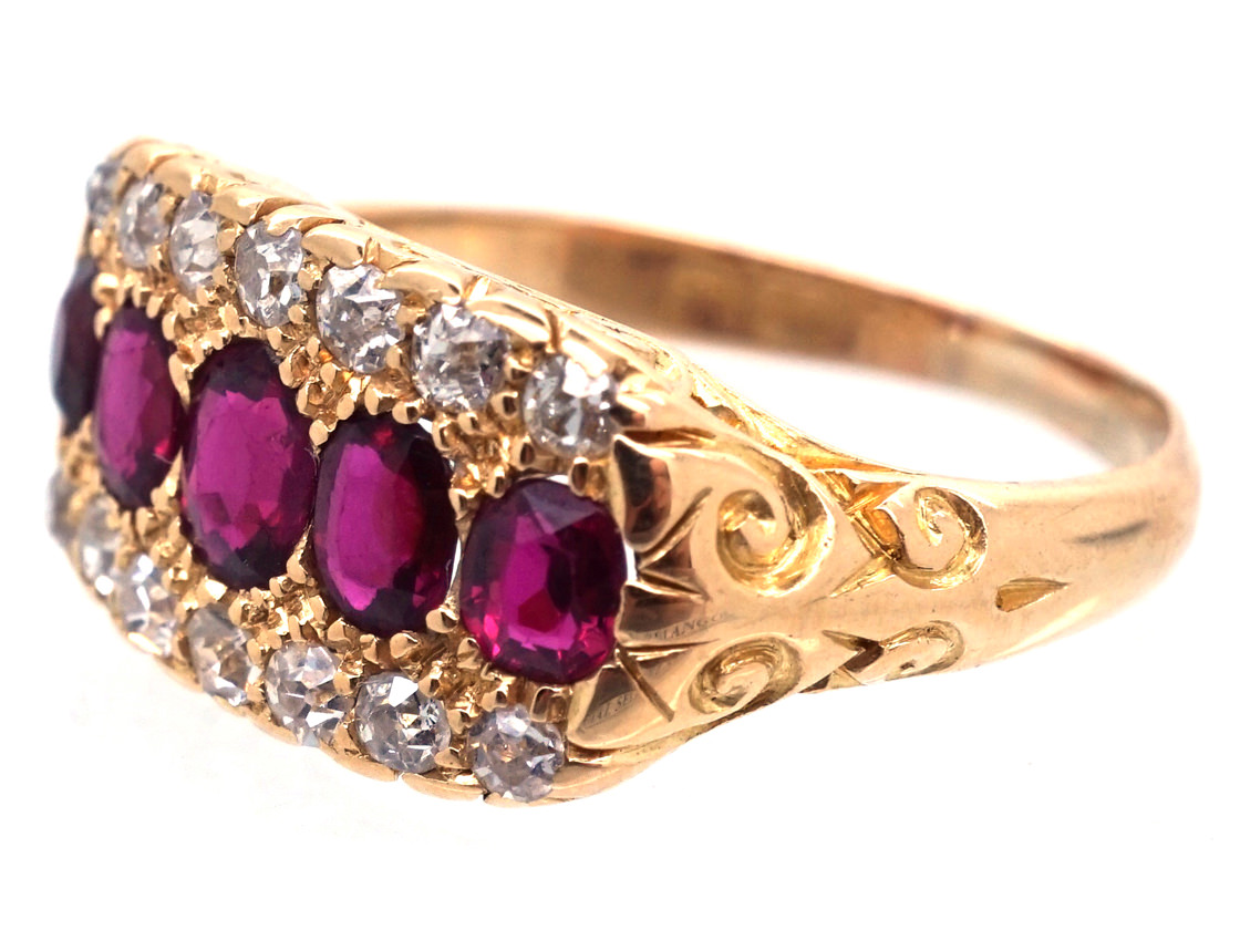 Victorian 18ct Gold, Ruby & Diamond Three Row Ring (248H) | The Antique ...