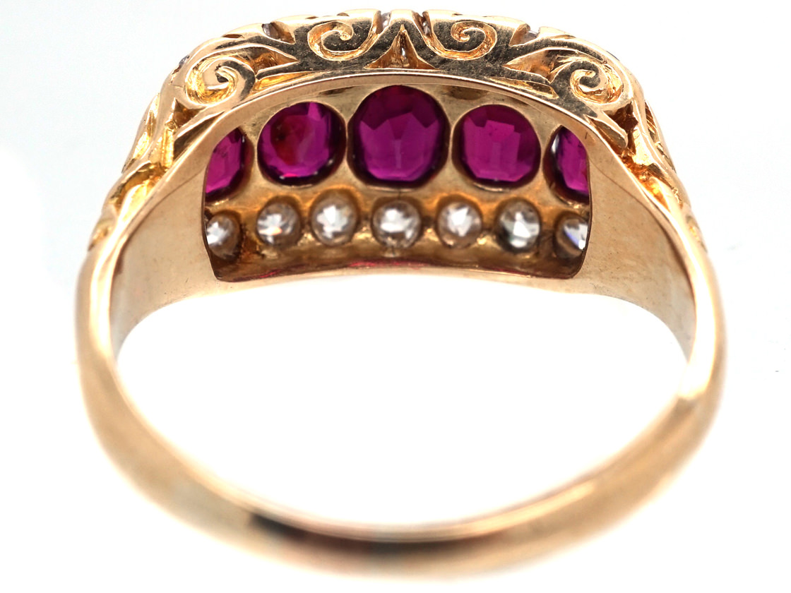 Victorian 18ct Gold, Ruby & Diamond Three Row Ring (248H) | The Antique ...
