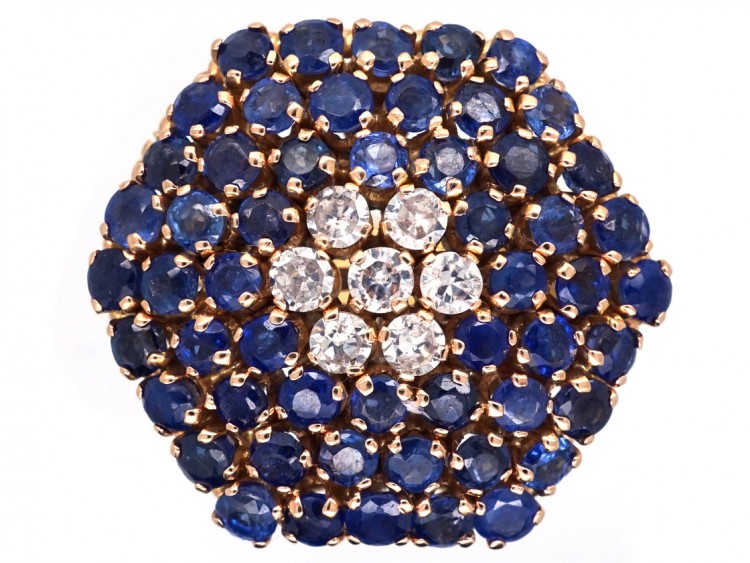 18ct Gold, Sapphire & Diamond Large Cluster Ring
