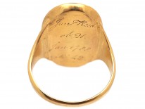 Georgian Oval Gold Mourning Ring Containing an Urn above Opaline Glass