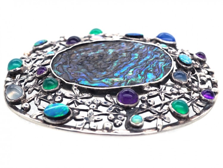 Arts & Crafts Silver, Opal & Abelone Brooch attributed to Rhoda Wager