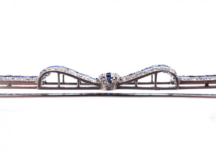 Art Deco Platinum, Sapphire & Diamond Bow Brooch