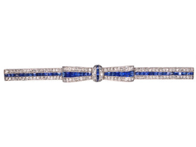 Art Deco Platinum, Sapphire & Diamond Bow Brooch