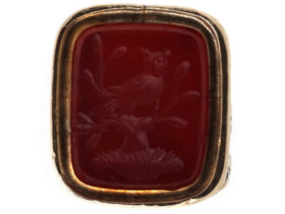Georgian 15ct Gold Seal with Carnelian Intaglio of an Owl in a Tree