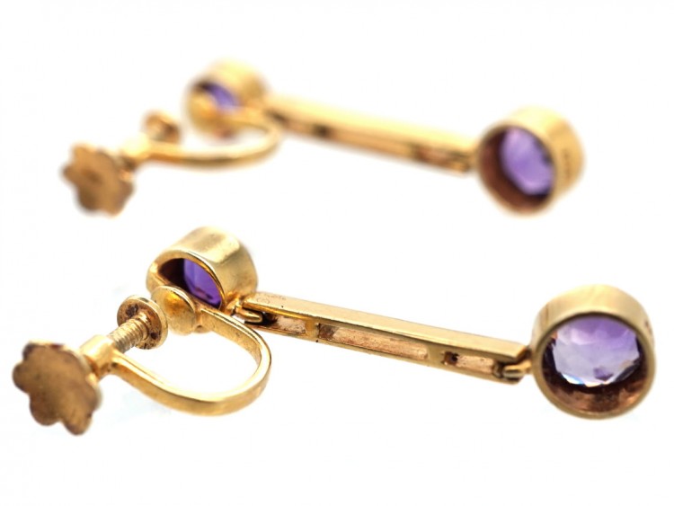 Edwardian 15ct Gold & Amethyst Drop Earrings
