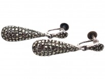 Art Deco Silver & Marcasite Drop Earrings