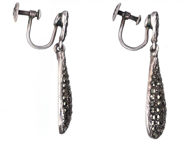Art Deco Silver & Marcasite Drop Earrings