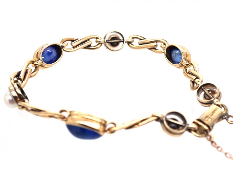 18ct Two Colour Gold, Ceylon Sapphire & Pearl Bracelet