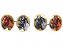 Edwardian 18ct Gold & Enamel Horse's Head Cufflinks