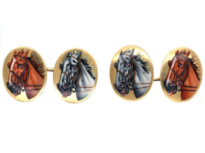 Edwardian 18ct Gold & Enamel Horse’s Head Cufflinks