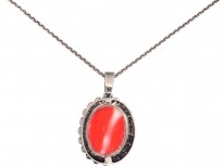 Art Deco Silver Carved Coral Flowers Pendant on a Silver Chain