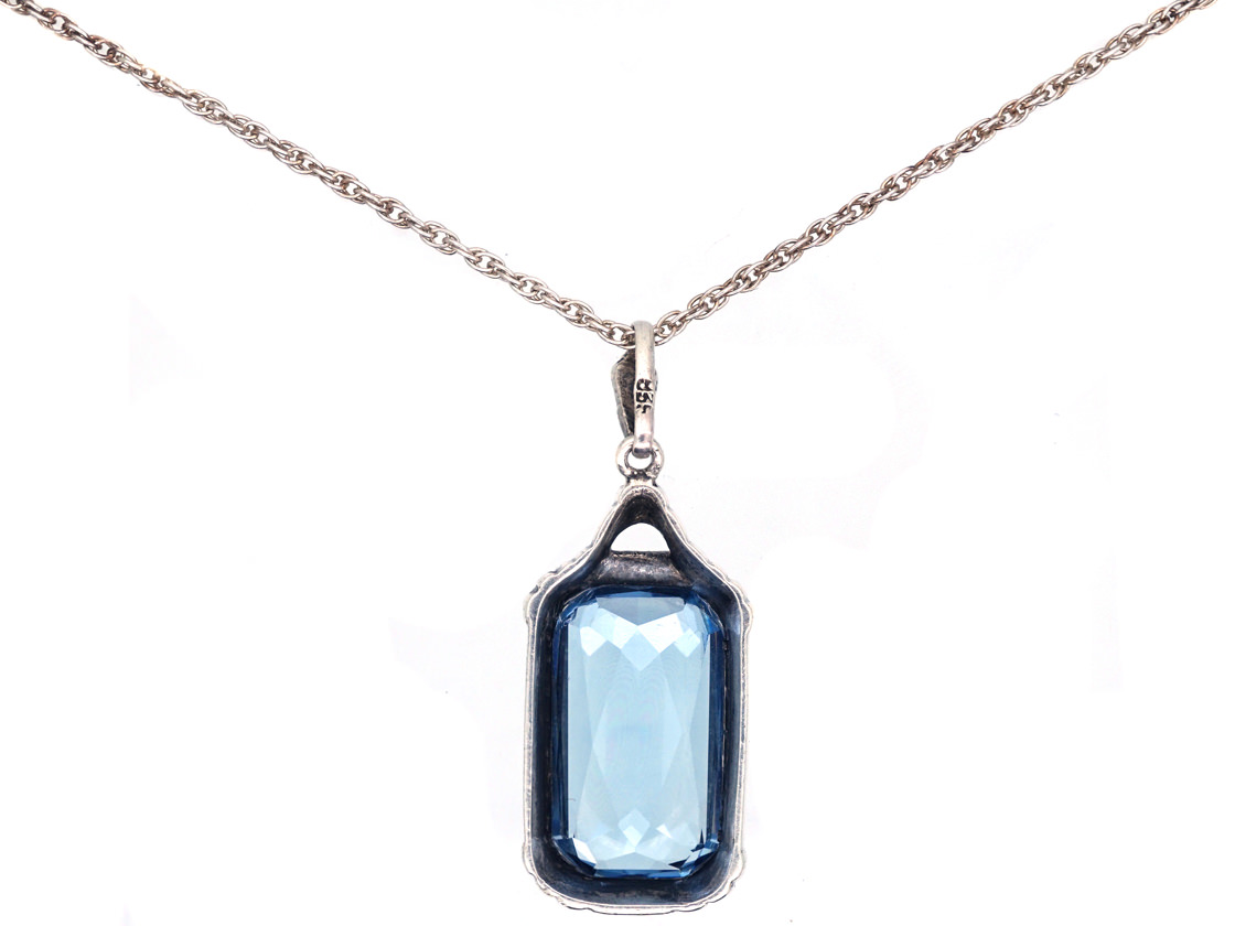 Art Deco Silver & Blue Paste Pendant on Silver Chain (212H) | The ...