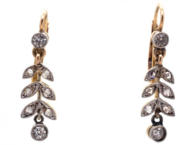 Edwardian Diamond Leaf Drop Earrings