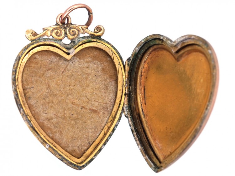 Edwardian 9ct Gold Back & front Heart Locket with Paste Set Bow Motif