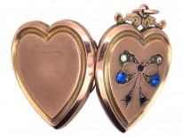 Edwardian 9ct Gold Back & front Heart Locket with Paste Set Bow Motif