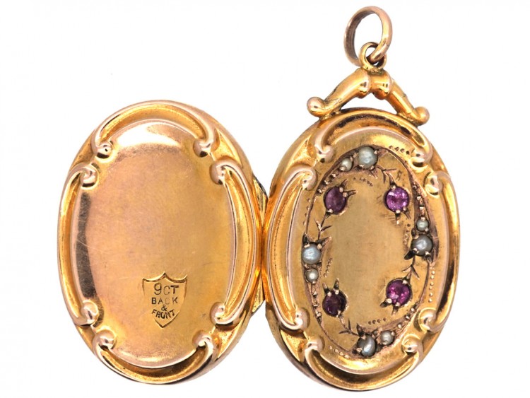 Edwardian Oval 9ct Back & Front Locket with Paste & Pearl Detail