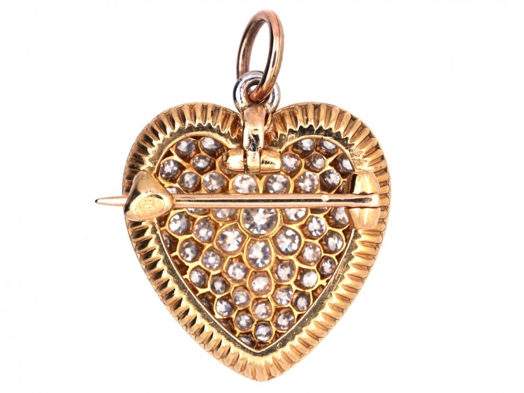 Edwardian 18ct Gold, Platinum & Diamond Heart Pendant / Brooch