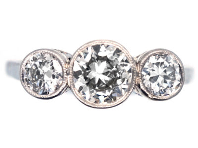 Art Deco Platinum Three Stone Diamond Ring