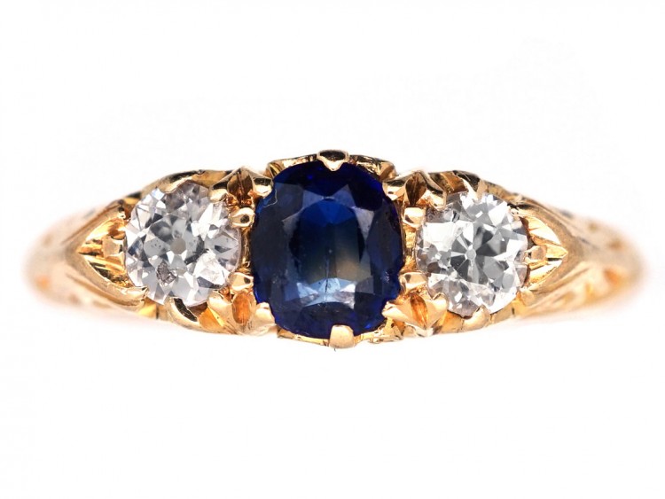 Edwardian 18ct Gold Three Stone Sapphire & Diamond Ring