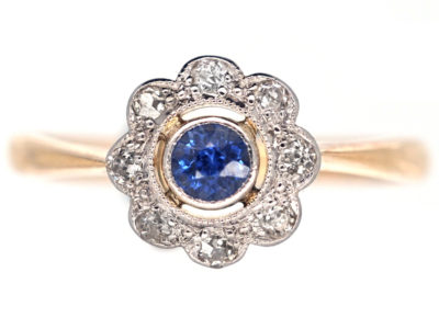 Edwardian 18ct Gold, Sapphire & Diamond Daisy Ring