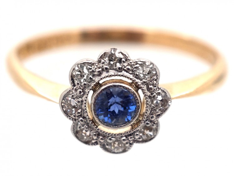 Edwardian 18ct Gold, Sapphire & Diamond Daisy Ring