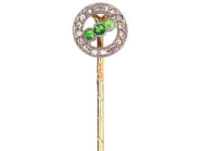 Edwardian 15ct Gold, Green Garnet ​& Rose Diamond Circle Tie Pin
