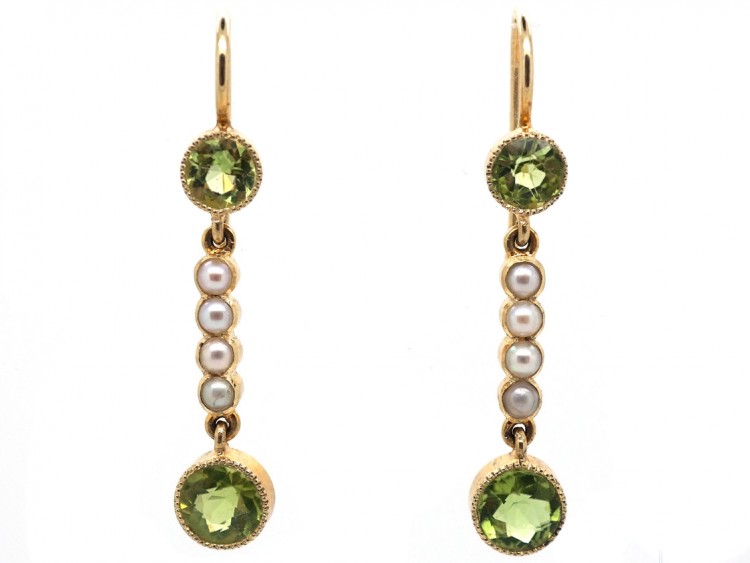 Edwardian Peridot & Natural Split Pearl Drop Earrings