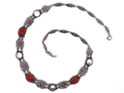 Arts & Crafts  Celtic Design Silver, Carnelian & Blister Pearl Necklace