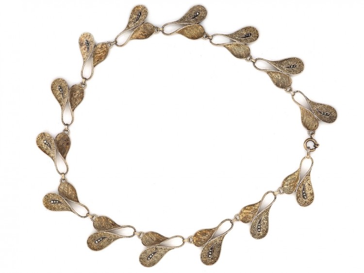 Theodor Fahrner Silver Gilt & Marcasite Art Deco Stylised Leaf Necklace