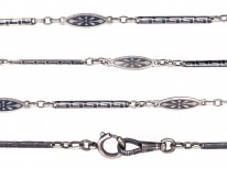 Edwardian Silver & Niello Long Guard Chain