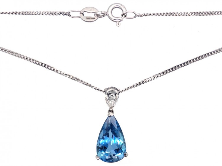 Aquamarine & Diamond Pendant on 18ct White Gold Chain