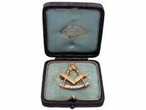 Victorian 15ct Gold & Natural Split Pearl Masonic Brooch in Original Case