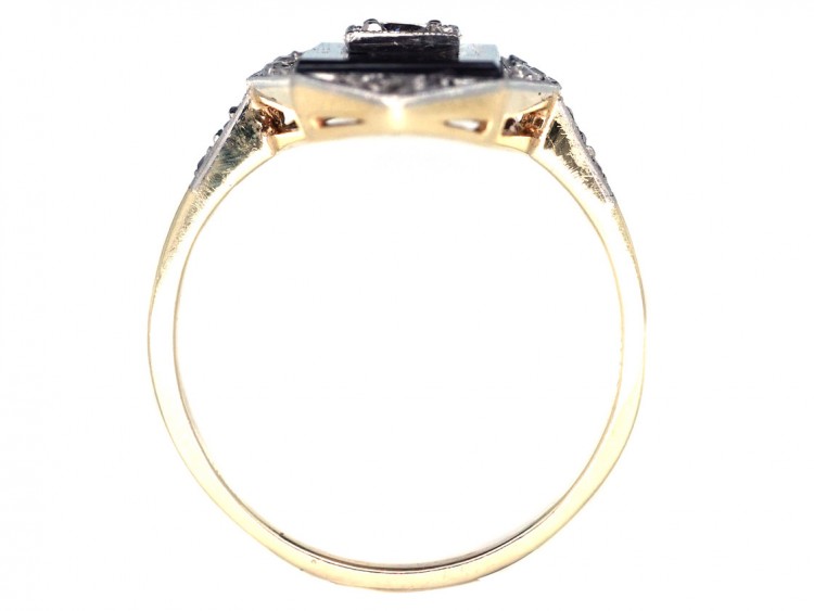 Art Deco 18ct Gold & Platinum, Onyx & Diamond Rectangular Ring