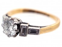 Art Deco Solitaire Diamond Ring with Baguette Diamond Shoulders