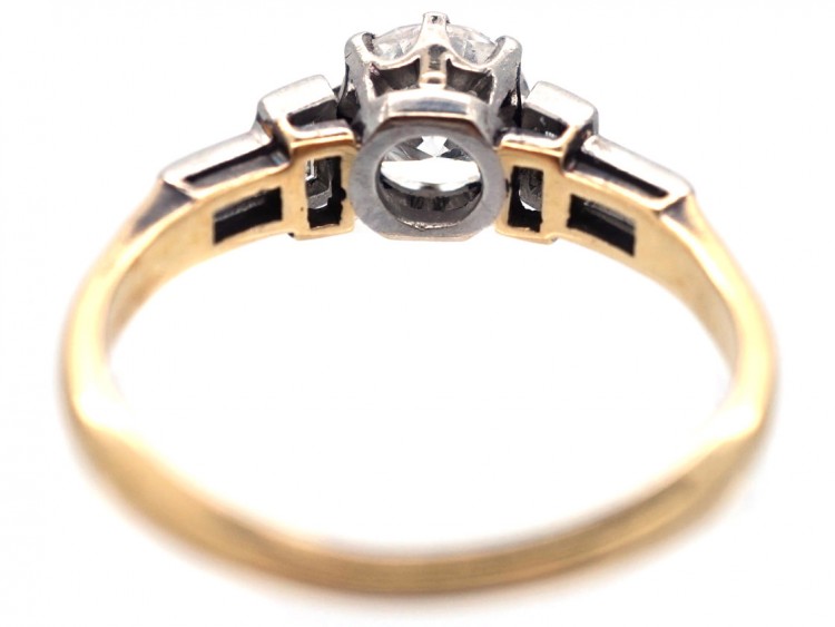 Art Deco Solitaire Diamond Ring with Baguette Diamond Shoulders