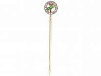 Edwardian 15ct Gold, Green Garnet ​& Rose Diamond Circle Tie Pin