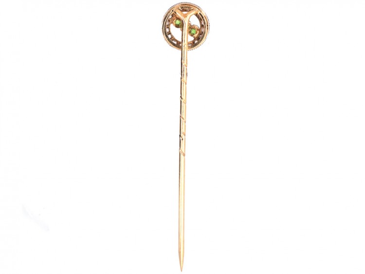Edwardian 15ct Gold, Green Garnet ​& Rose Diamond Circle Tie Pin