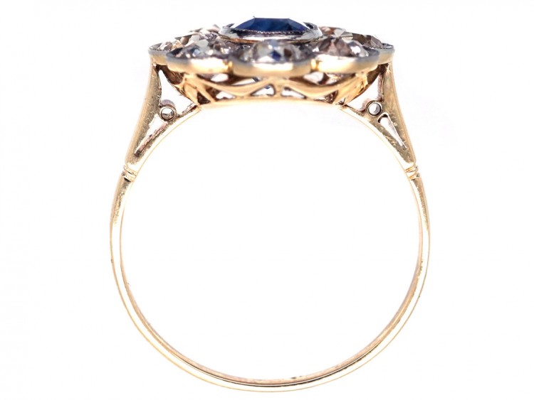 Edwardian 18ct Gold & Platinum, Large Sapphire & Diamond Cluster Ring