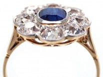 Edwardian 18ct Gold & Platinum, Large Sapphire & Diamond Cluster Ring