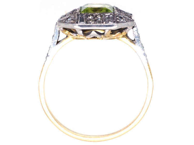 Art Deco 18ct Gold & Platinum, Rectangular Peridot & Diamond Ring