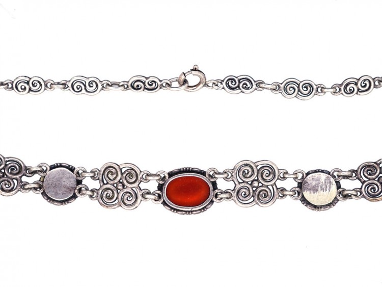 Arts & Crafts  Celtic Design Silver, Carnelian & Blister Pearl Necklace