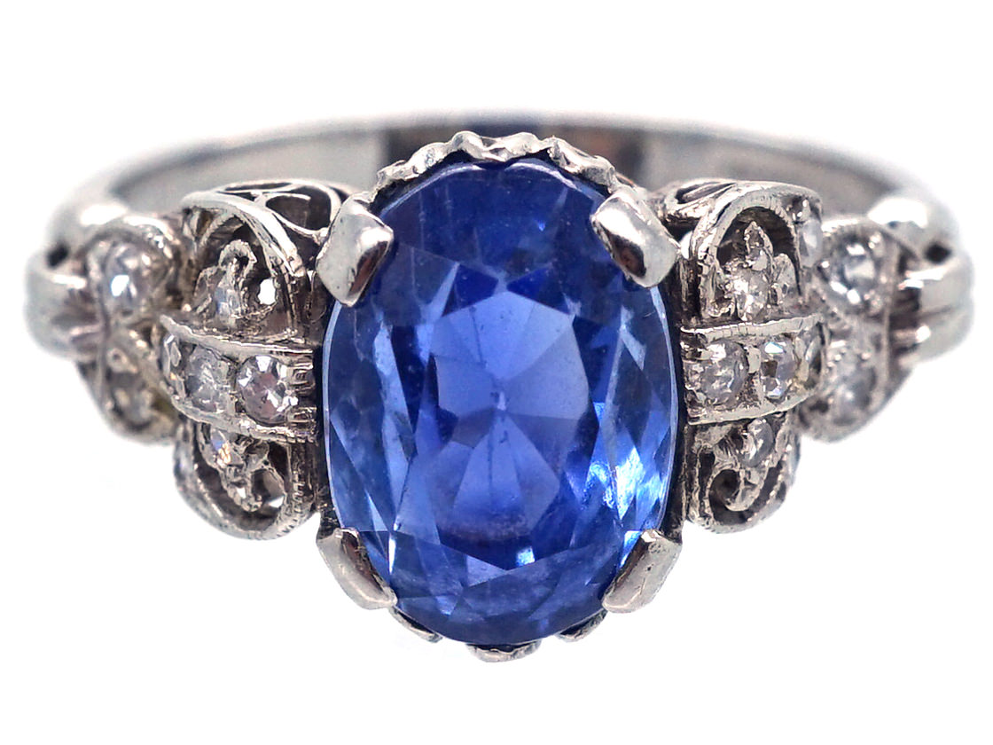 Ceylon Sapphire, Platinum & Diamond Ring (313H) | The Antique Jewellery ...