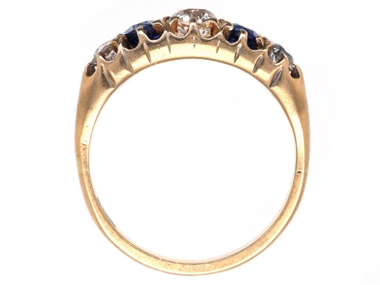 Victorian 18ct Gold, Diamond & Sapphire Five Stone Ring