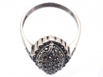 Art Deco Oval Swirl Design Silver & Marcasite Ring
