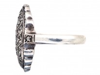 Art Deco Oval Swirl Design Silver & Marcasite Ring