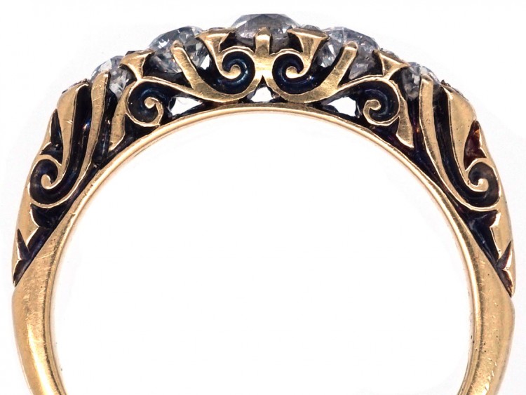 Victorian 18ct Gold Carved Half Hoop Diamond Ring