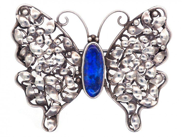 Silver & Black Opal Butterfly Brooch Attributed to Rhoda Wager